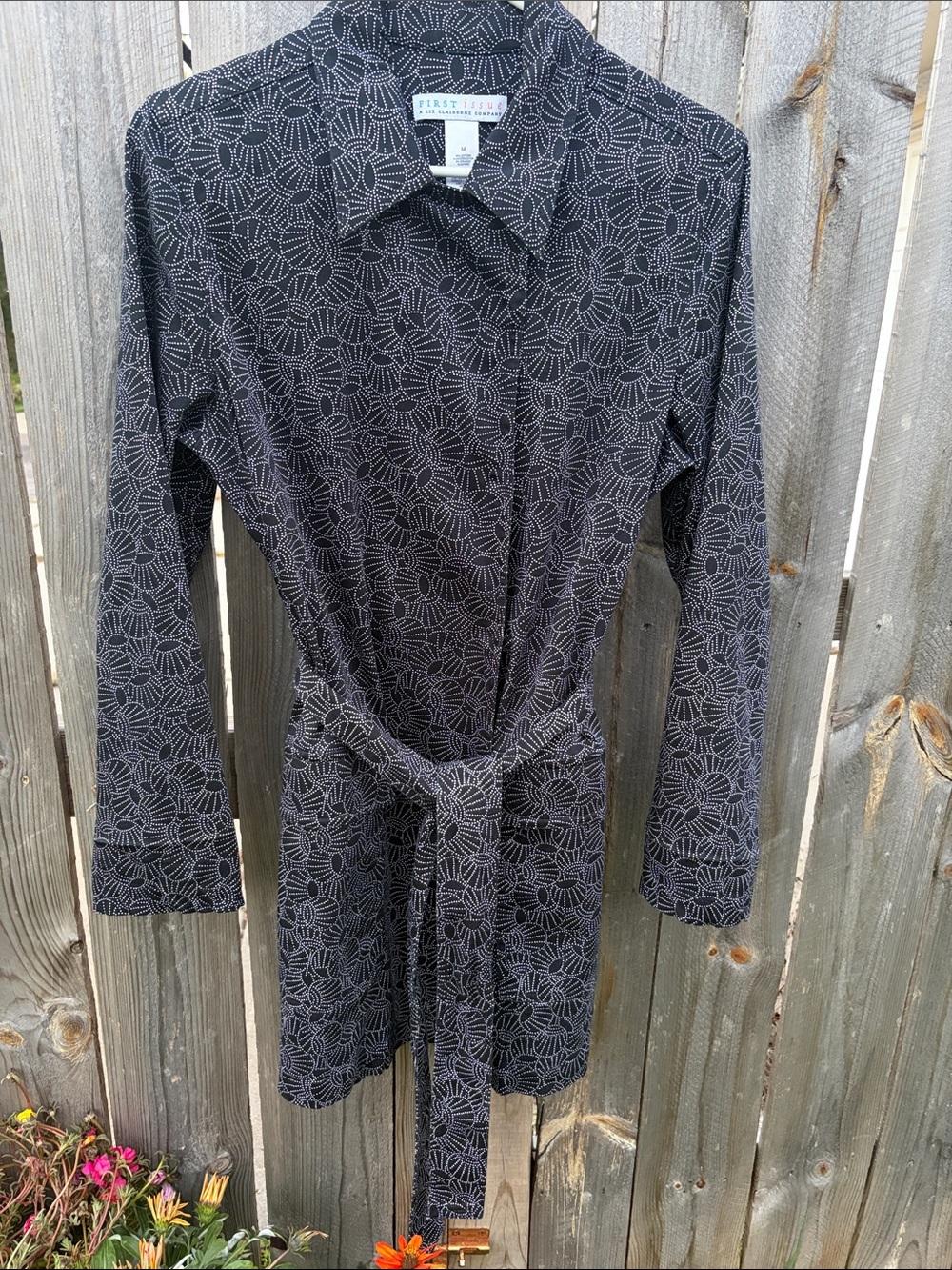 Liz Claiborne Black Geometric Print Lightweight Short Trench Coat